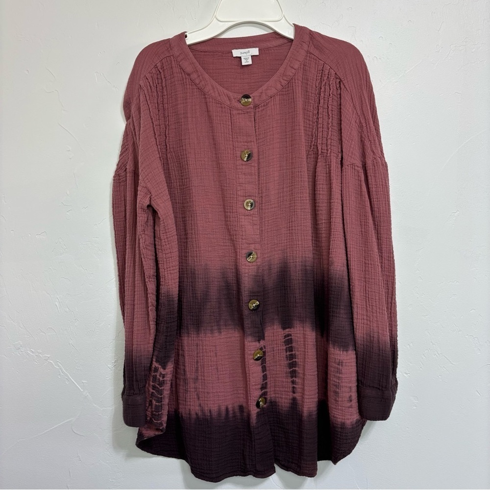 Purejill Women's Button Front Blouse Medium Petite Cotton Shirt